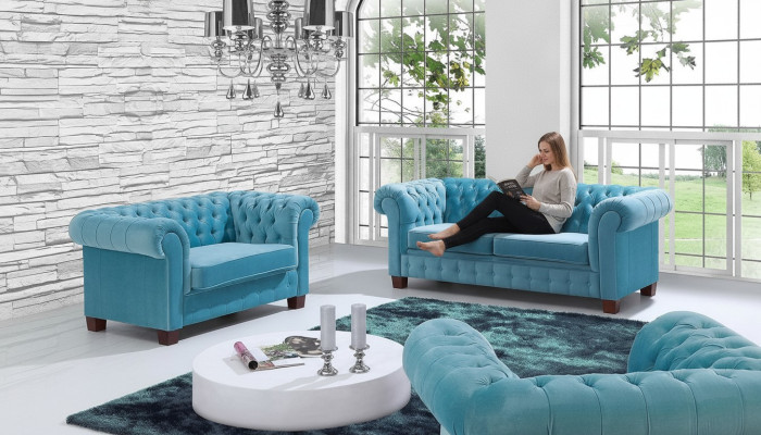 Chesterfield 2+1 Zestaw sofowy Kanapa Podkładka Siedziba Ustawić Sofa Kanapy Sofy Nowość