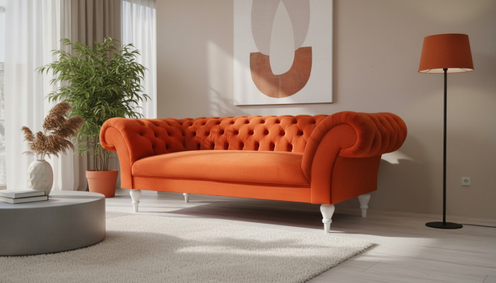 Material Design Couch Podkładka Sofy Włókienniczy Nowoczesna Sofa Chesterfield 3 miejsce do siedzenia Orange