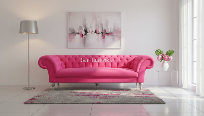 Material Design Couch Podkładka Sofy Włókienniczy Nowoczesna Sofa Chesterfield 3 miejsce do siedzenia Różowy