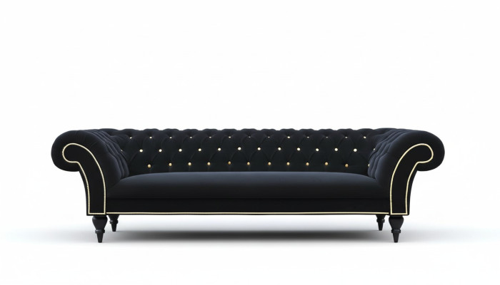Material Design Couch Podkładka Włókienniczy Nowoczesna Sofa Chesterfield 3 miejsce do siedzenia Czarny
