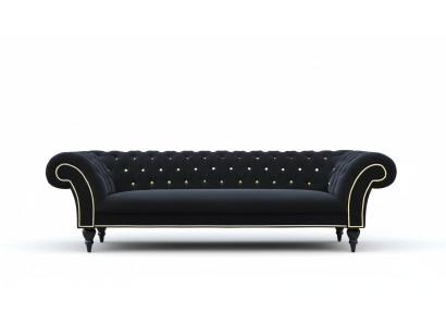 Material Design Couch Podkładka Włókienniczy Nowoczesna Sofa Chesterfield 3 miejsce do siedzenia Czarny