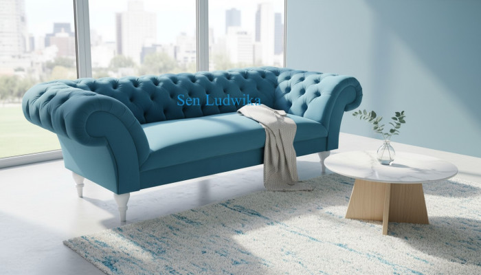 Włókienniczy 3 miejsce do siedzenia Blue Material Design Couch Podkładka Sofy Nowoczesna Sofa Chesterfield