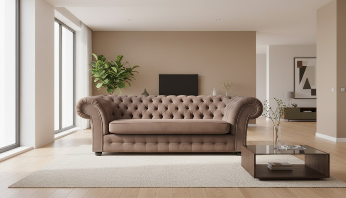 Sofa 3 miejsce do siedzenia Material Design Couch Podkładka Sofy Włókienniczy Modern Chesterfield Beige
