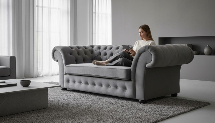 Sofa 3 miejsce do siedzenia Material Design Couch Podkładka Sofy Włókienniczy Modern Chesterfield Grey