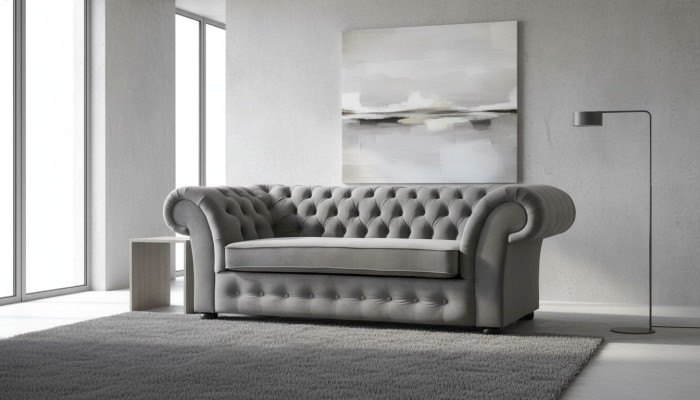 Sofa 3 miejsce do siedzenia Material Design Couch Podkładka Sofy Włókienniczy Modern Chesterfield Grey