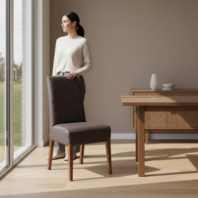 Zestaw 4x Krzesło do jadalni Skóra Solidne drewno Krzesło Designerskie krzesła do jadalni Krzesła