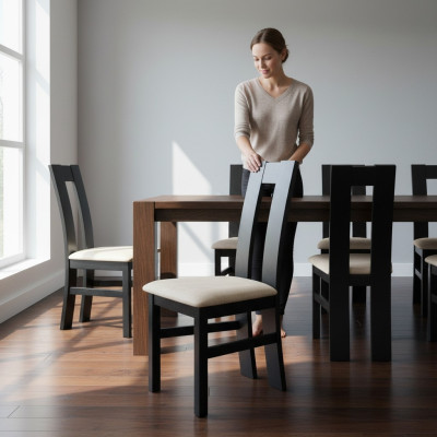 Design Krzesło Zestaw 2x Fotel Drewno Włókienniczy Podkładka Krzesła Gastro Material jadalnia