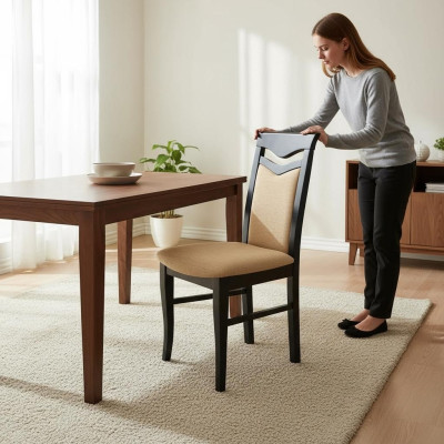 Design Zestaw 6x Fotel Krzesło Drewno Włókienniczy Podkładka Krzesła Gastro jadalnia Material