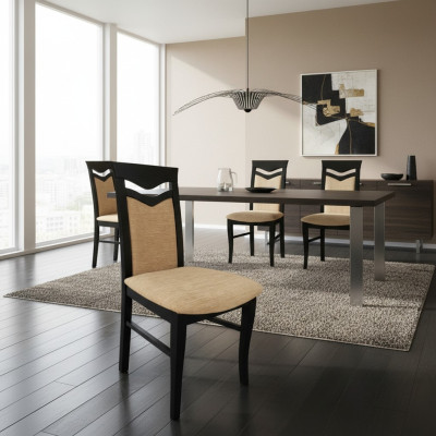 Design Zestaw 6x Fotel Krzesło Drewno Włókienniczy Podkładka Krzesła Gastro jadalnia Material