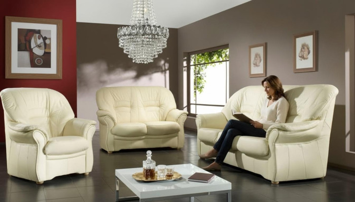 Klasyczna Sofa Prawdziwa skóra Zestaw sofowy 3+1 Siedziba Couch Podkładka Ustawić Zestaw
