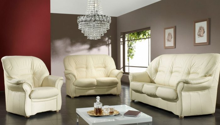 Klasyczna Sofa Prawdziwa skóra Zestaw sofowy 3+1 Siedziba Couch Podkładka Ustawić Zestaw
