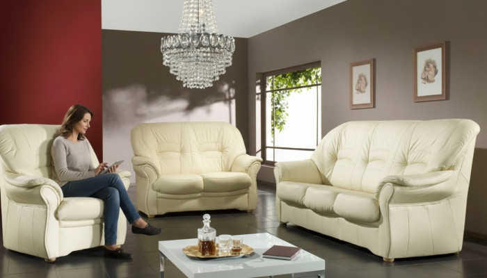 Zestaw sofowy Prawdziwa skóra Sofa 3+2 Siedziba Modern Design Podkładka Ustawić Zestaw