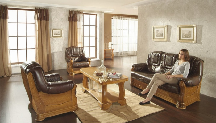 Sofa skórzana Sofa klubowa męska Sofa Podkładka Siedziba Zestaw sofowy 3+1+1 Kompletny zestaw