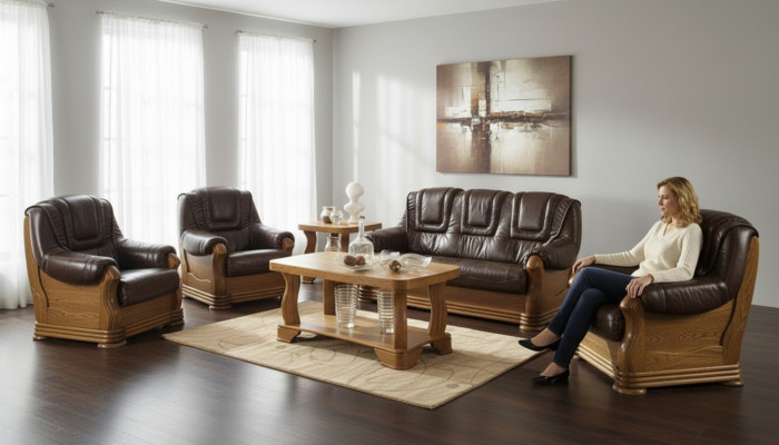 Skórzana kanapa do salonu Zestaw sofowy Zestaw 3+2 miejsce do siedzenia Sofa Kanapa Siedziba Podkładka