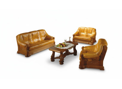 Salon Skóra Drewno Meble Ustawić 3+2+1 Sofa Kanapa Podkładka Siedziba
