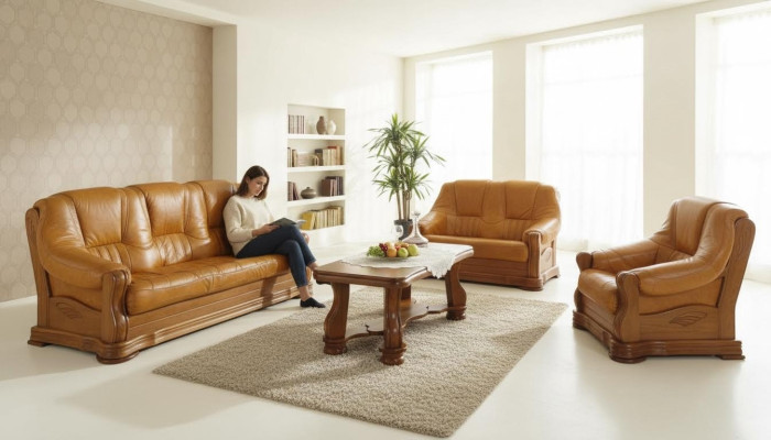 Skórzana kanapa do salonu Zestaw sofowy Zestaw 3+1 miejsce do siedzenia Sofa Kanapa Siedziba
