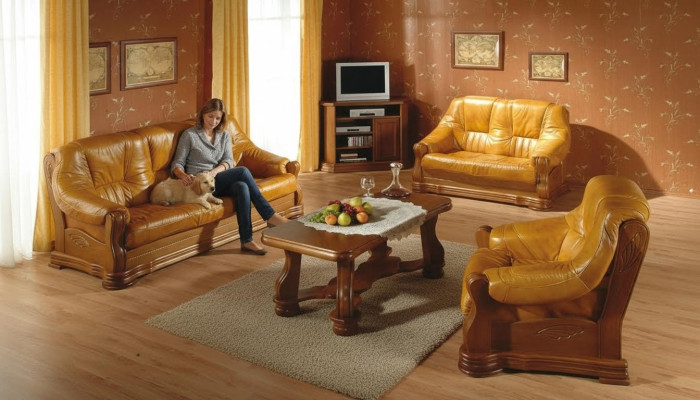 Klasyczny salon Meble Zestaw sofowy skórzana sofa z poduszką na siedzisko