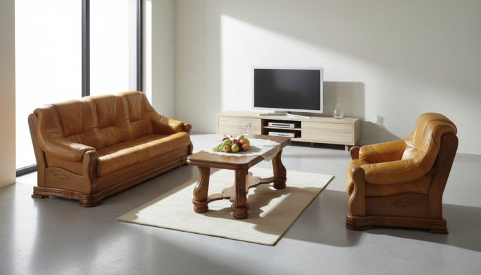 Klasyczny salon Meble Zestaw sofowy skórzana sofa z poduszką na siedzisko