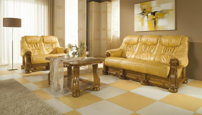 Zestaw sofowy Drewno Skóra 3+2+1 Kompletny zestaw Sofa klasyczna Siedziba Podkładka