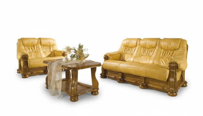 Zestaw sofowy Drewno Skóra 3+2+1 Kompletny zestaw Sofa klasyczna Siedziba Podkładka