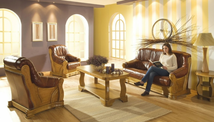 Skórzana sofa w stylu Antyka Zestaw sofowy 3+1+1 miejsce do siedzenia Włoski Skóra Podkładka