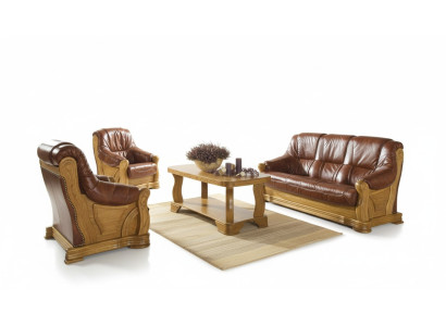 Skórzana sofa w stylu Antyka Zestaw sofowy 3+1+1 miejsce do siedzenia Włoski Skóra Podkładka