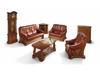 Salon Zestaw sofowy Kanapa Podkładka Siedziba Sofa Skóra Drewno 3+2+1 Zestaw