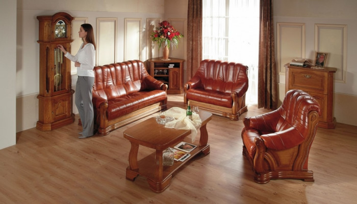 Skórzana sofa w stylu Antyka Zestaw sofowy 3+1+1 miejsce do siedzenia Skóra Włoski Podkładka
