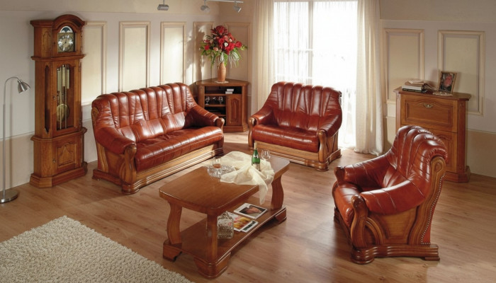 Skórzana sofa w stylu Antyka Zestaw sofowy 3+1+1 miejsce do siedzenia Skóra Włoski Podkładka