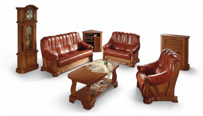 Skórzana sofa w stylu Antyka Zestaw sofowy 3+1+1 miejsce do siedzenia Skóra Włoski Podkładka