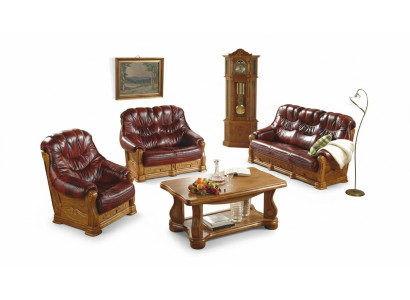 Klasyczny Zestaw sofowy Kanapa Podkładka Sofa 100% Prawdziwa Skóra Drewno 3+1