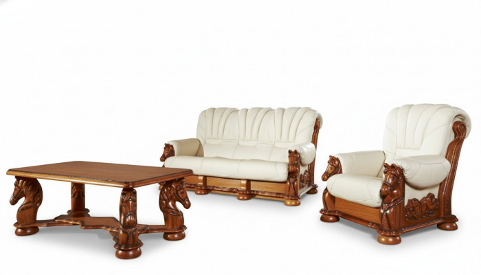 Skórzana sofa w stylu Antyka Zestaw sofowy Podkładka 3+1 miejsce do siedzenia Włoski Skóra