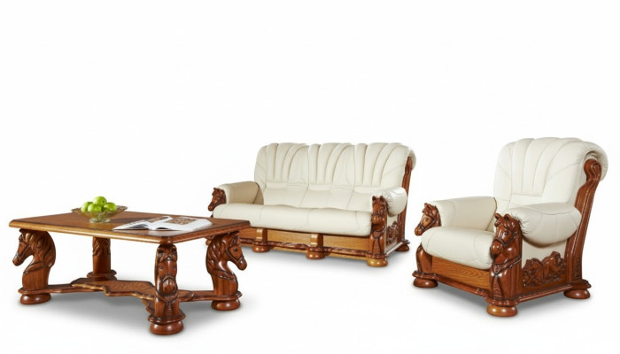 Klasyczny Zestaw sofowy Kanapa Podkładka Ustawić Siedziba Sofa Skóra Drewno 3+2+2 Zestaw