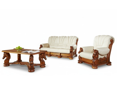 Klasyczny Zestaw sofowy Kanapa Podkładka Ustawić Siedziba Sofa Skóra Drewno 3+2+2 Zestaw