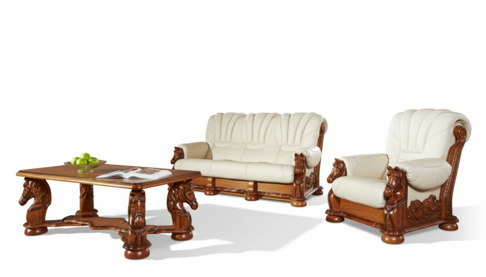 Salon Zestaw sofowy Kanapa Podkładka Siedziba Sofa Skóra Drewno 3+2 Zestaw