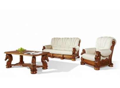 Salon Zestaw sofowy Kanapa Podkładka Siedziba Sofa Skóra Drewno 3+2 Zestaw