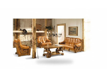 Salon Zestaw sofowy Kanapa Podkładka Siedziba Deko Sofa Skóra Drewno 3+2+1 Zestaw