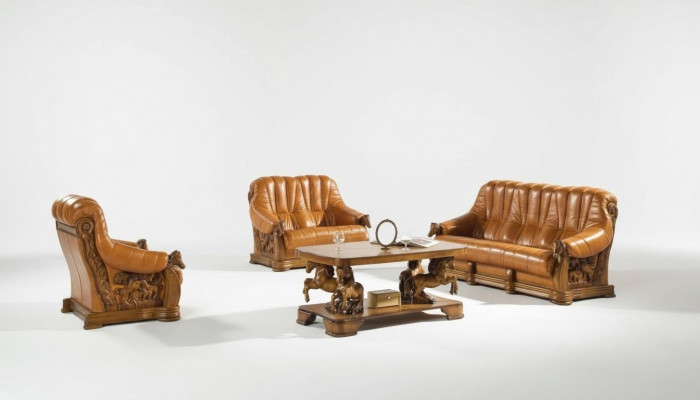 Skórzana sofa w stylu Antyka Zestaw sofowy 3+1 miejsce do siedzenia Włoski Skóra Podkładka