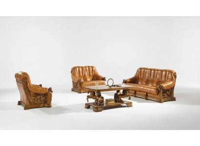 Skórzana sofa w stylu Antyka Zestaw sofowy 3+1 miejsce do siedzenia Włoski Skóra Podkładka