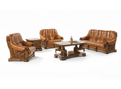 Klasyczny Zestaw sofowy Kanapa Podkładka Siedziba Sofa Skóra Drewno 3+2+2 Zestaw Ustawić