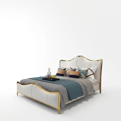 Łóżko Podkładka Design Luksusowe Dwuosobowe łóżko Hotelowe Małżeństwo 180x200cm Sleep Pokój Skóra