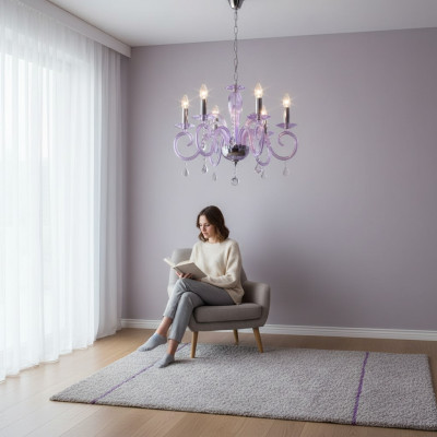 Bohemia Nowoczesne żyrandol Lekkie lampy sufitowe żyrandol kryształ Mauve Lampa