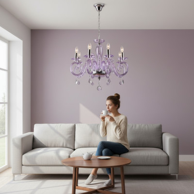 Bohemia Nowoczesna lampa sufitowa Lampa Żyrandol Kryształ Fioletowa Lampa Żyrandol
