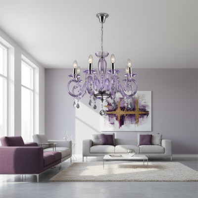 Bohemia Nowoczesna lampa sufitowa Lampa Żyrandol Kryształ Fioletowa Lampa Żyrandol