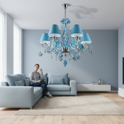 Bohemia Nowoczesne żyrandol Lekkie lampy sufitowe żyrandol kryształ Blue Lampa