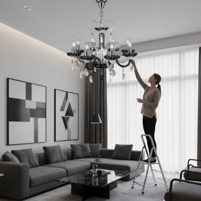 Żyrandol Bohemia Oprawa sufitowa Czarna lampa kryształowa Lampy Oświetlenie Nowe