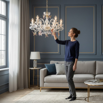 Projekt lampa wisząca Bohemia złote kryształy lampy żyrandol sufitowe.