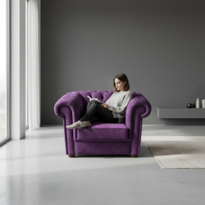 Chesterfield Fotel Couch Podkładka 1 miejsce do siedzenia Aksamit Design Couches Sofy