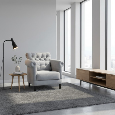Fotel Club Lounge Designer Krzesło Podkładka Sofa 1 miejsce siedzące Relaks Telewizor Szary