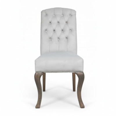 Fotele Szary Chesterfield x6 Designerskie drewniane nóżki Luksusowy zestaw 6 sztuk